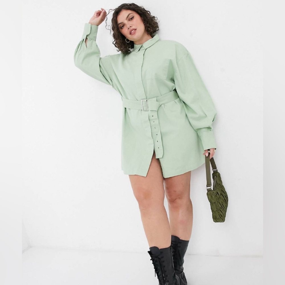 Collusion Plus Size Mini Short Dress Green Size 14